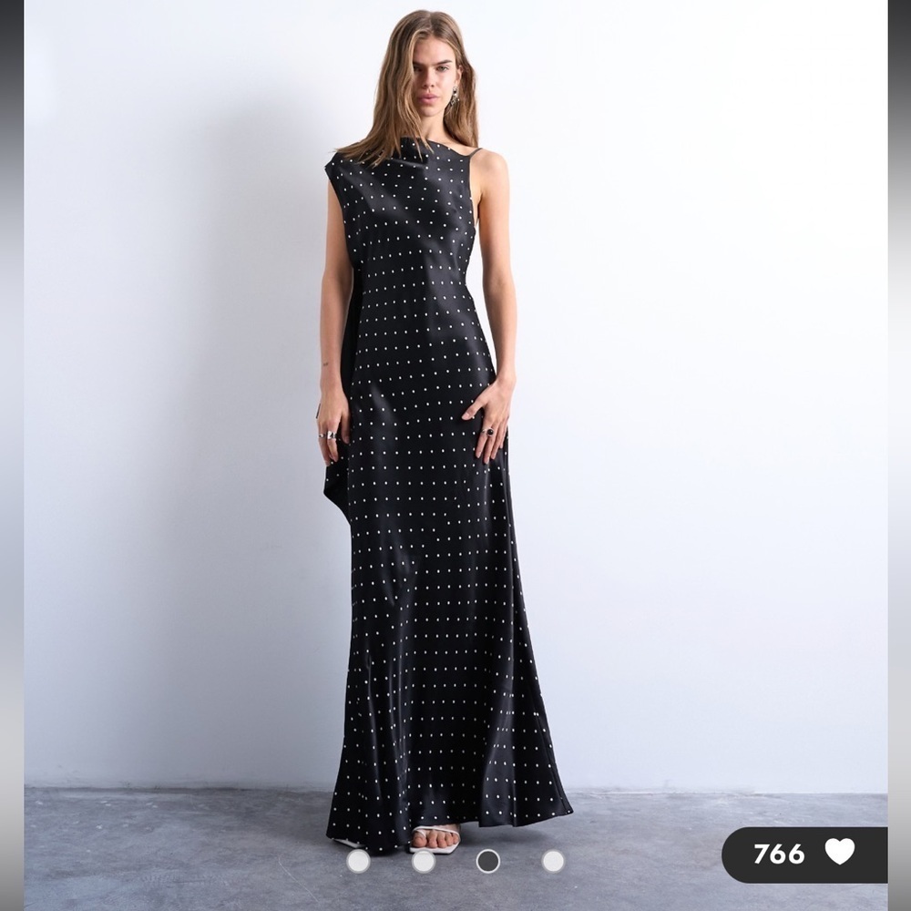 Topshop Black One Shoulder Polka Dot Dress caja 1